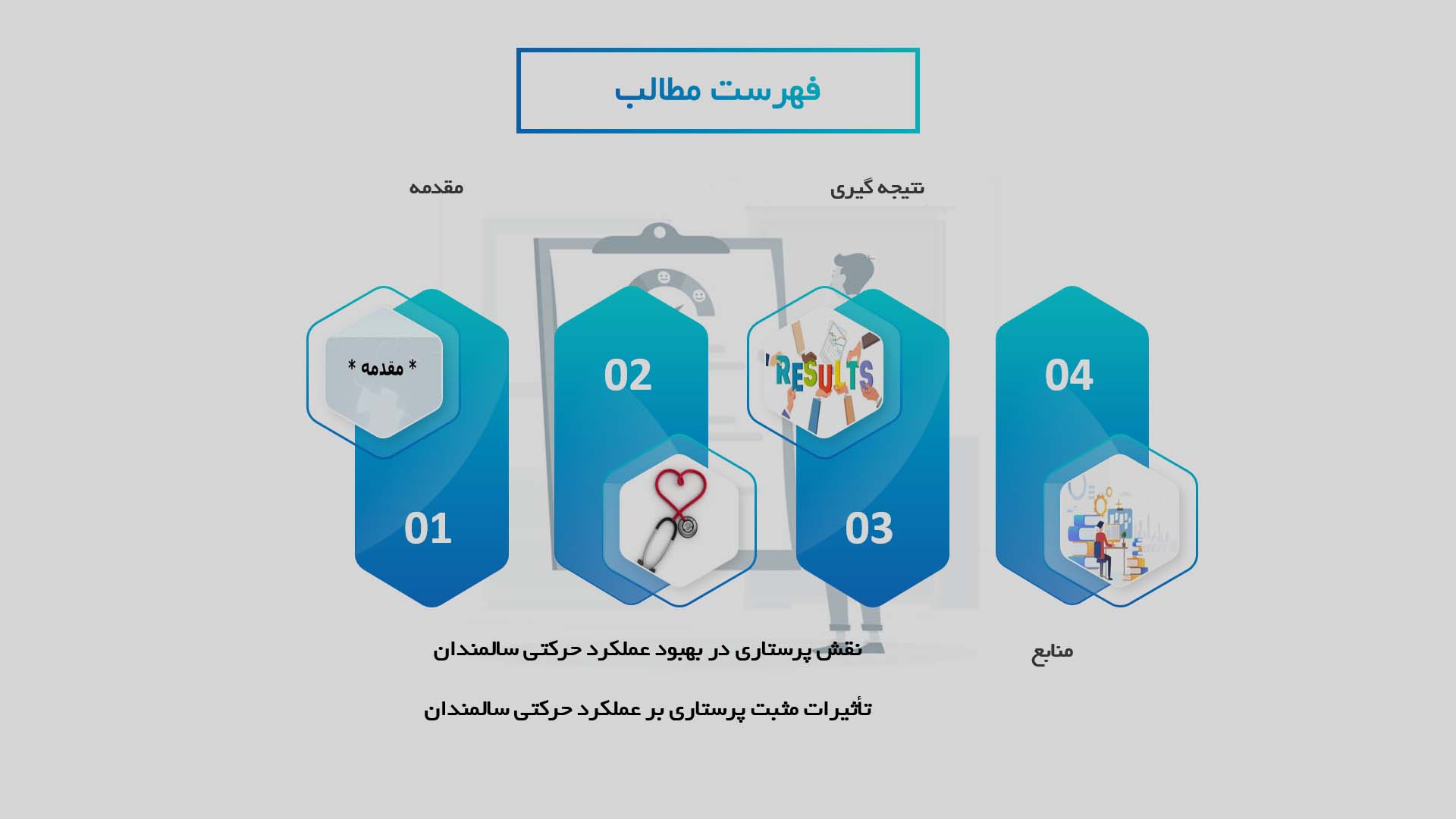 پاورپوینت تأثیرات پرستاری بر بهبود عملکرد حرکتی سالمندان